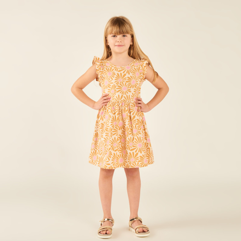 Robe manches courtes imprimée fleurie à dos nu fille