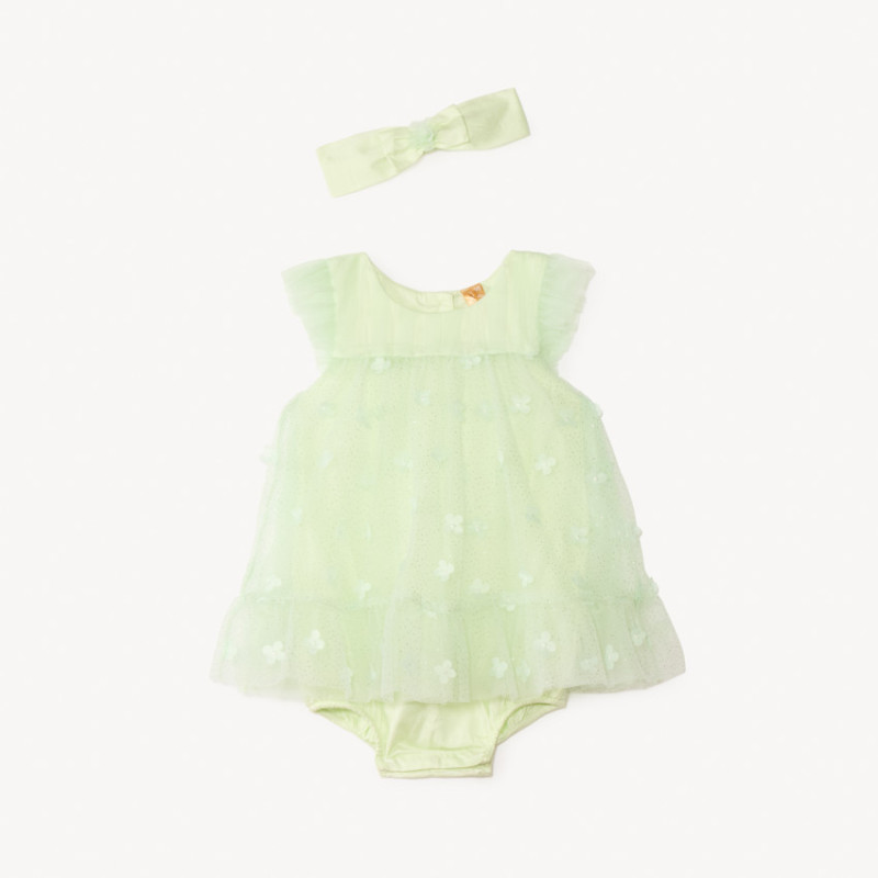 Robe en tulle avec fleurs 3D + bandeau avec nœud en tulle po