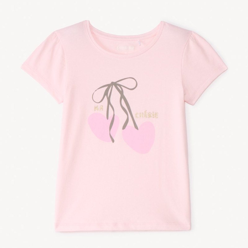 T-shirt manches courtes print fantaisie pailletées fille