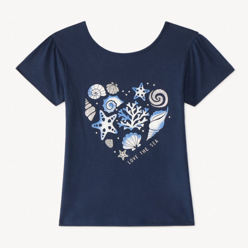 T-shirt manches courtes print cœur et coquillages pour fille