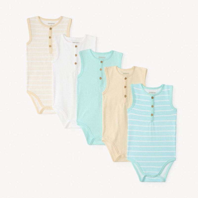 Lot de 5 bodies sans manches en maille côtelée pour bébé gar