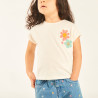 T-shirt manches courtes à revers avec fleurs en crochet pour