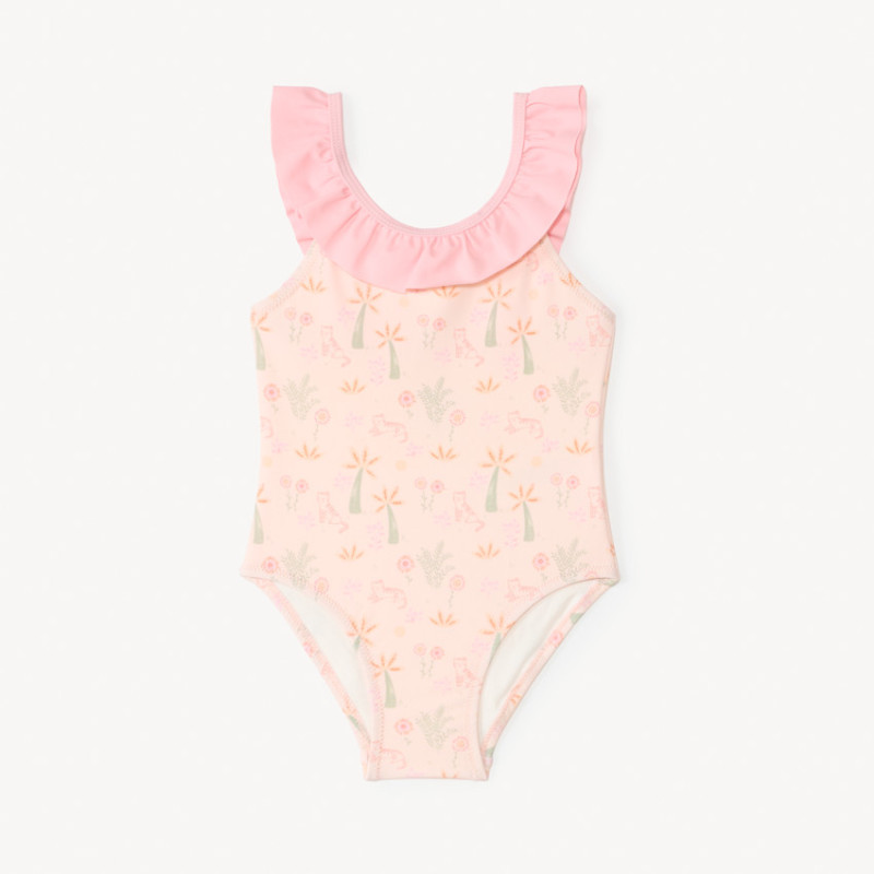 Maillot de bain 1 pièce à volants et imprimé fantaisie pour 