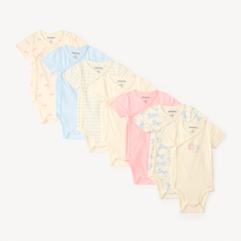 Lot de 7 bodies manches courtes motif nœud pour bébé fille o