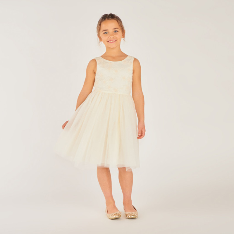 Robe de cérémonie en satin et tulle fleuri fille