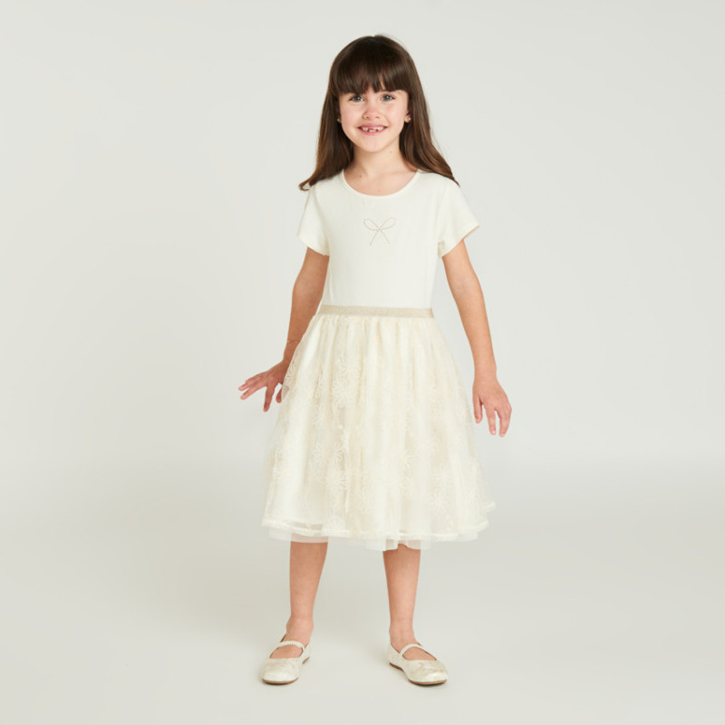 Robe manches courtes effet 2 en 1 en tulle brodé fille