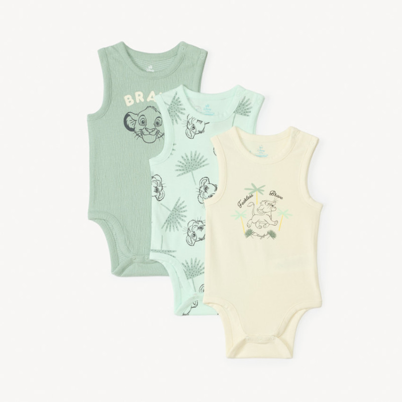 Lot de 3 bodies en jersey Simba Le Roi Lion Disney pour bébé
