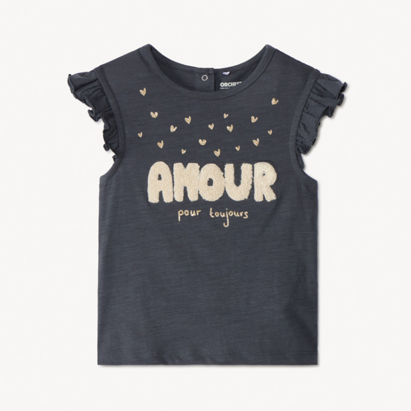 T-shirt manches courtes à broderie bouclette pour bébé fille