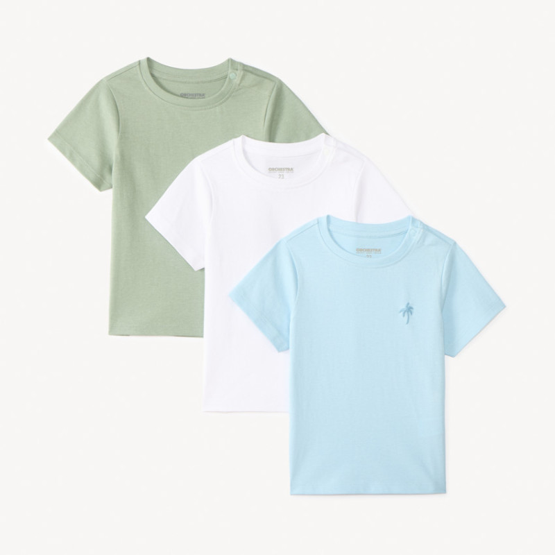 Lot de 3 t-shirts manches courtes unis broderie palmier pour
