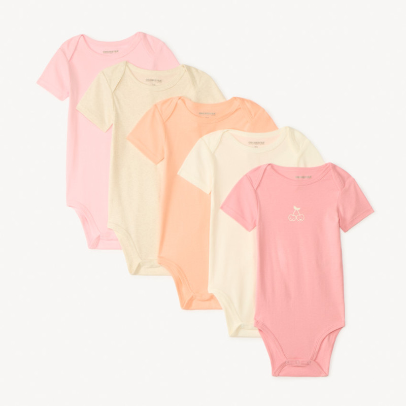 Lot de 5 bodies manches courtes unis print fantaisie pour bé