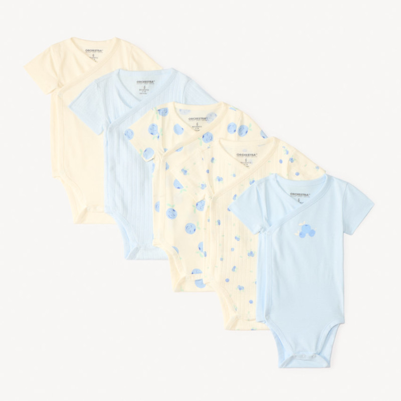 Lot de 5 bodies motifs myrtilles pour bébé fille avec ouvert