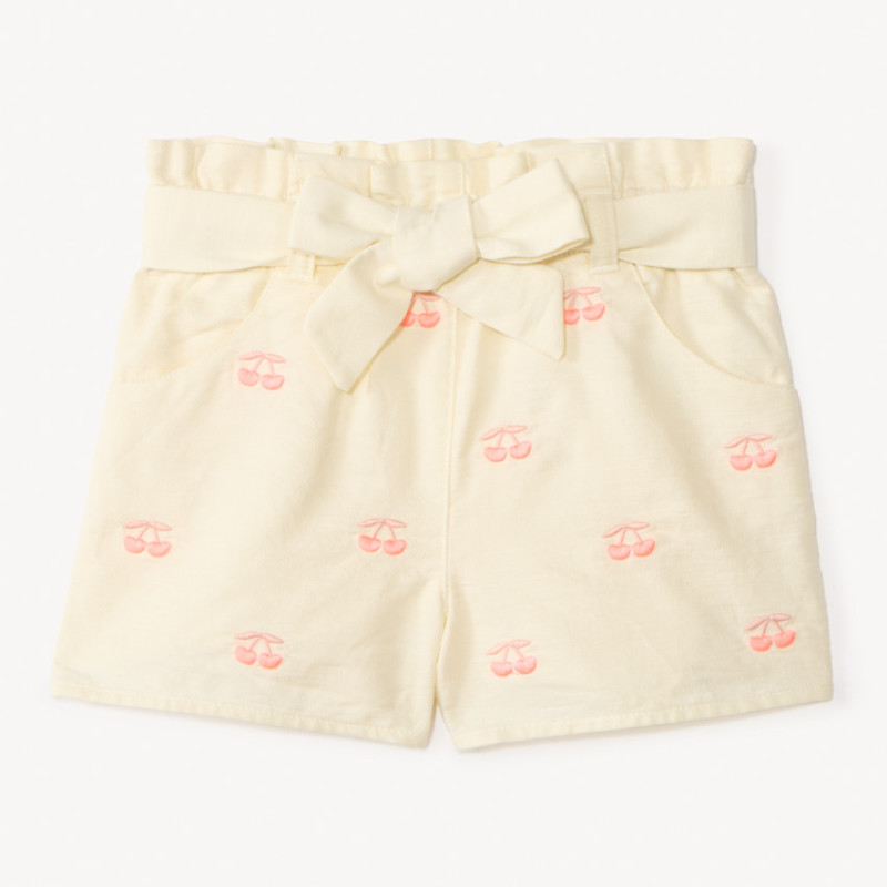 Short à nouer avec broderie cerise pour bébé fille