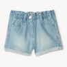 Short en jean taille élastique broderie nœuds fille