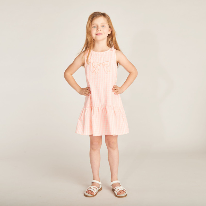 Robe sans manches vichy avec nœud brodé fille