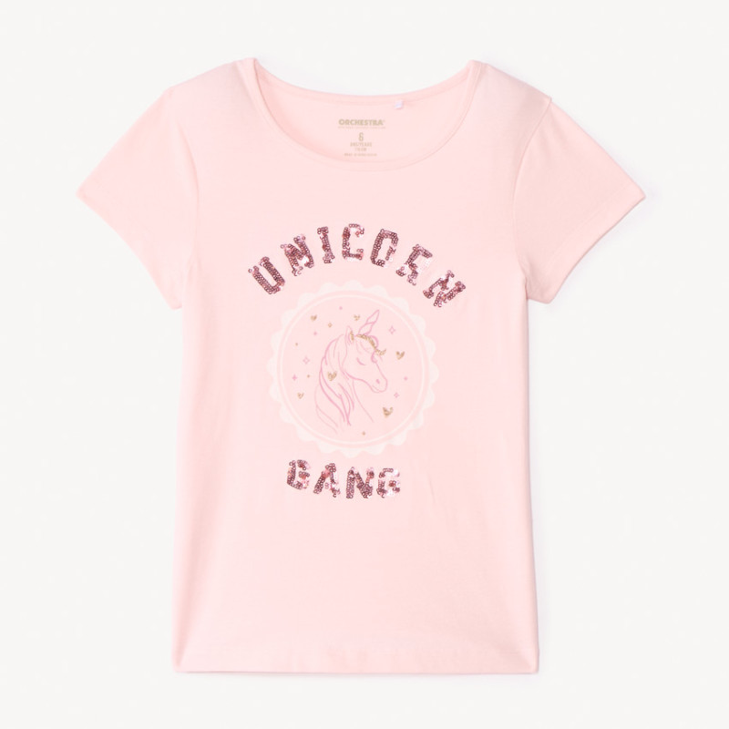T-shirt manches courtes printé à sequins fille