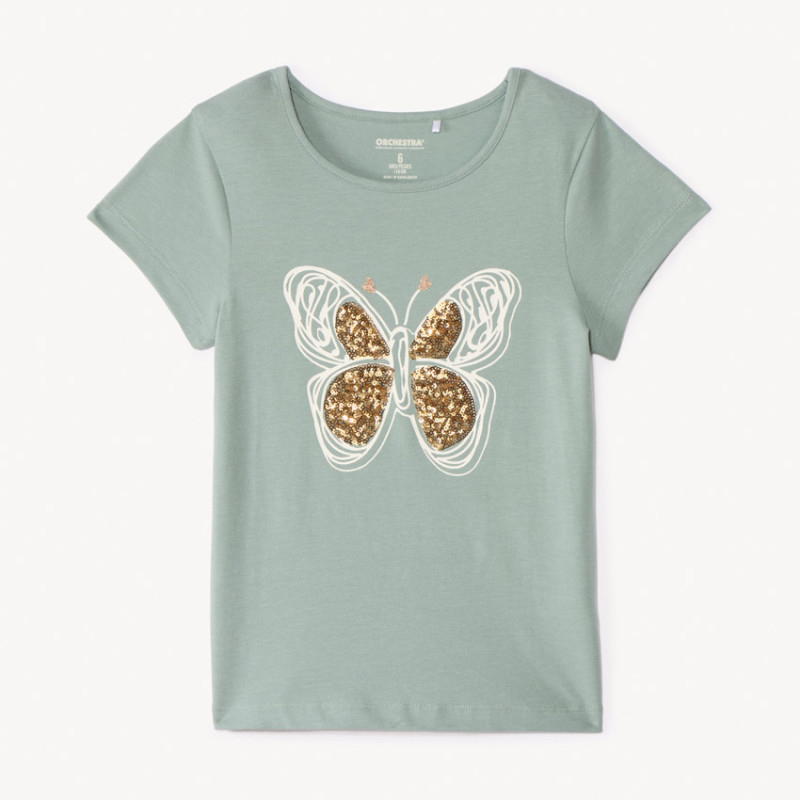 T-shirt manches courtes printé à sequins fille