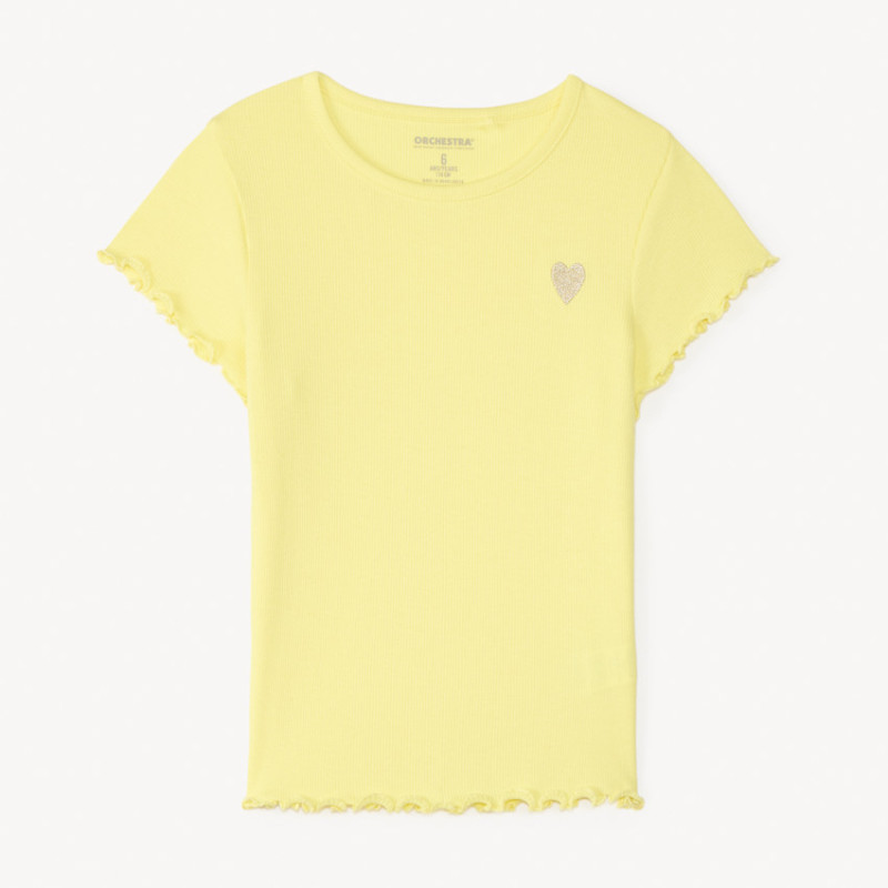 T-shirt manches courtes en maille côtelée uni broderie cœur 