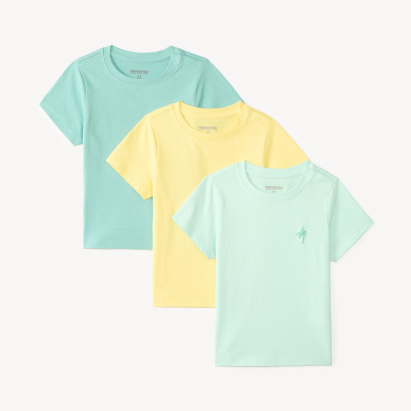 Lot de 3 t-shirts manches courtes unis broderie palmier pour
