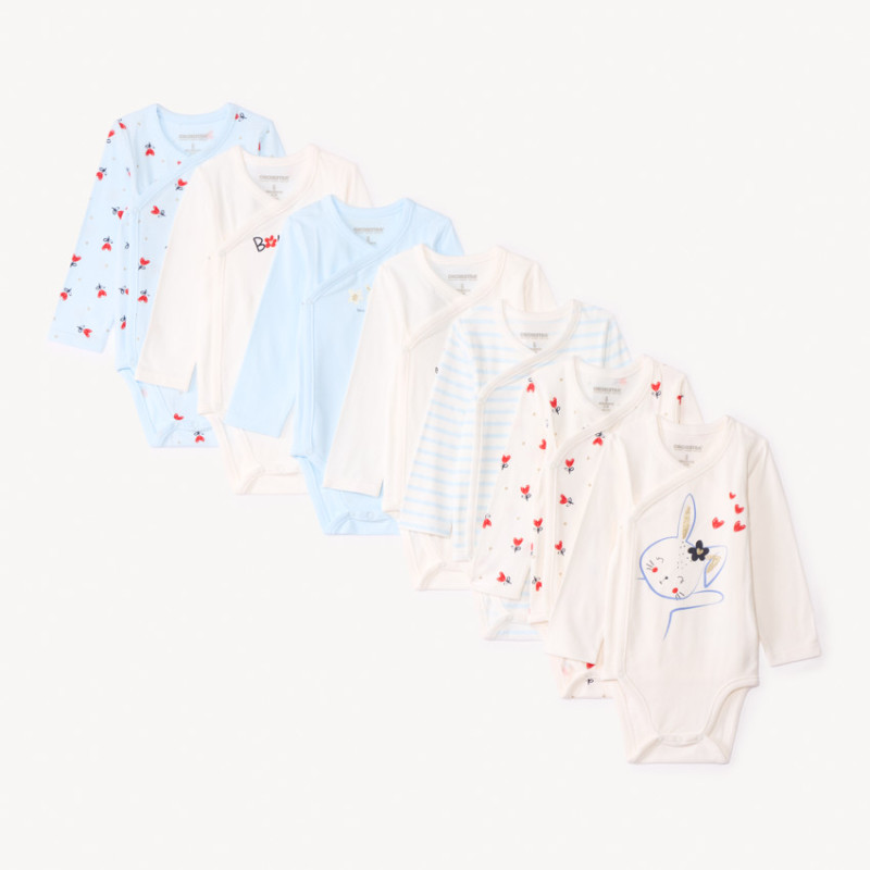 Lot de 7 bodies manches longues fantaisie pour bébé fille av