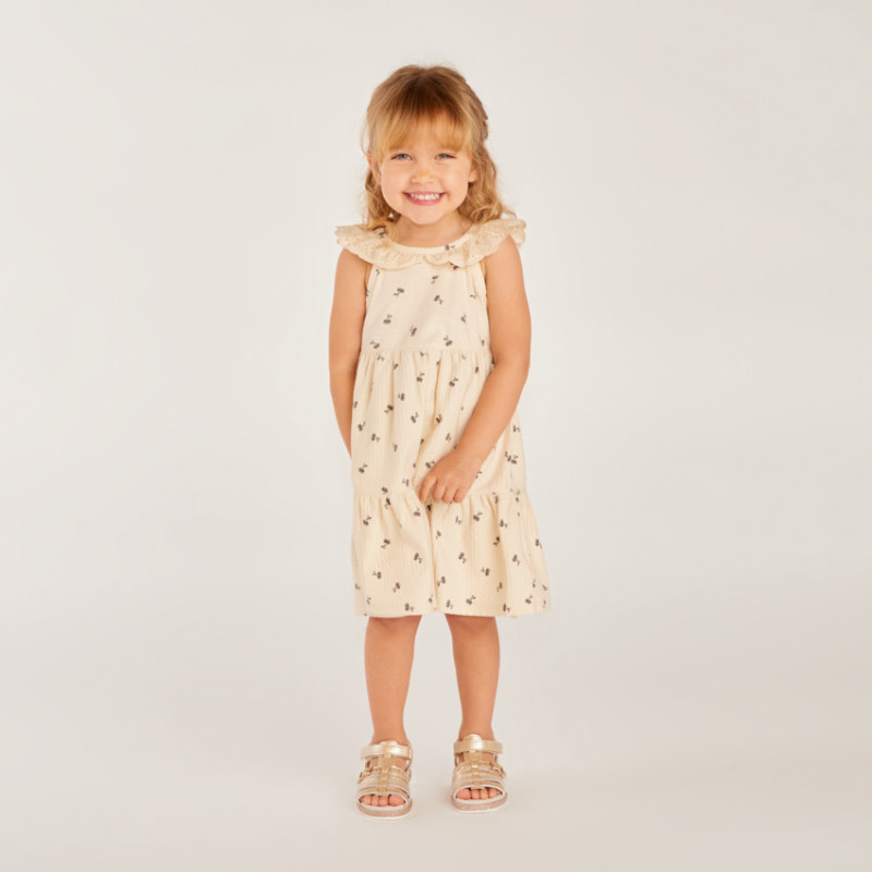 Robe sans manches à col en broderie anglaise imprimé cerises