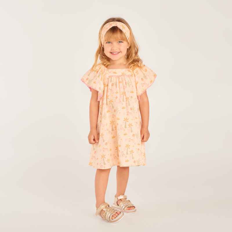 Ensemble 2 pièces robe + bandeau imprimé fantaisie pour bébé