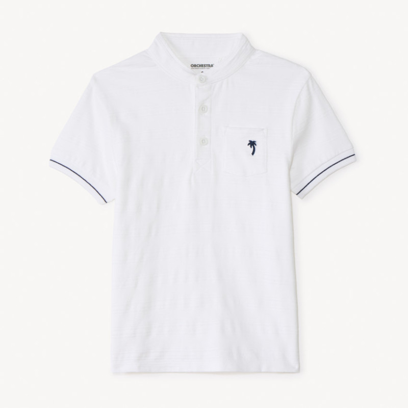 Polo manches courtes col mao broderie palmier garçon