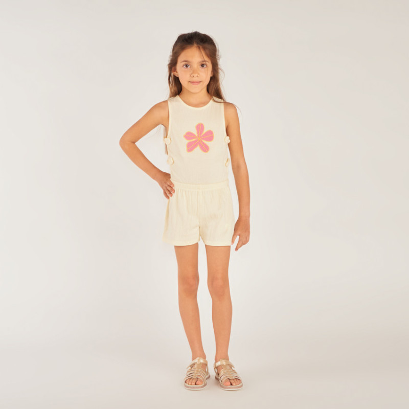 Combishort maille crêpée motifs fleurs fille