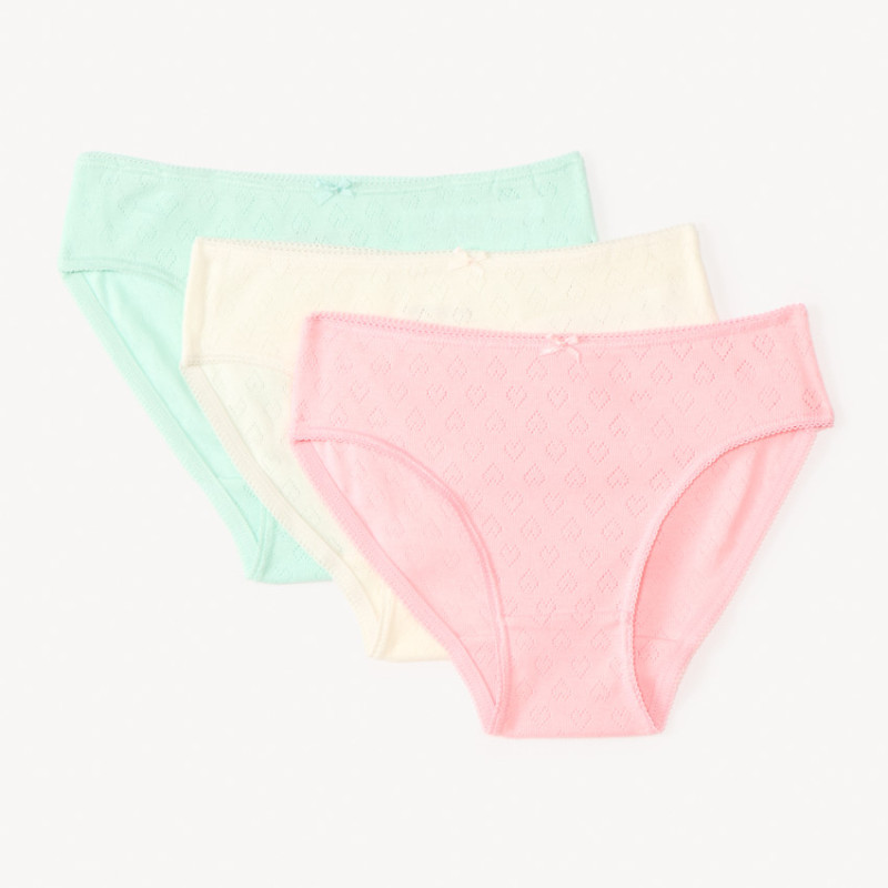 Lot de 3 culottes unies en pointelle cœur fille