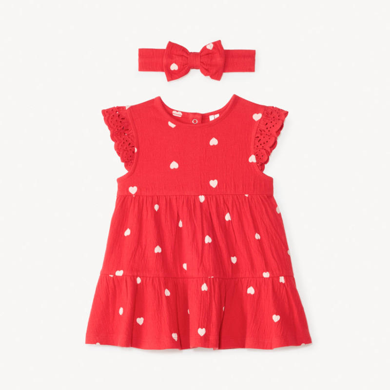Ensemble robe manches courtes + bandeau imprimé cœurs pour b