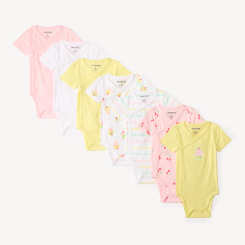Lot de 7 bodies manches courtes motifs gourmandises pour béb