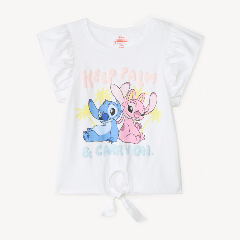 T-shirt manches courtes volantées Stitch et Angel Disney fil
