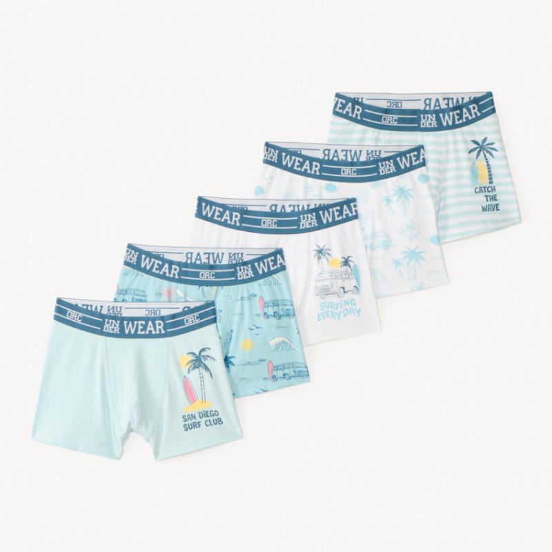 Lot de 5 boxers motifs fantaisie surf garçon