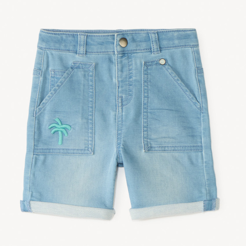 Bermuda en jean style workwear avec broderie palmier pour bé