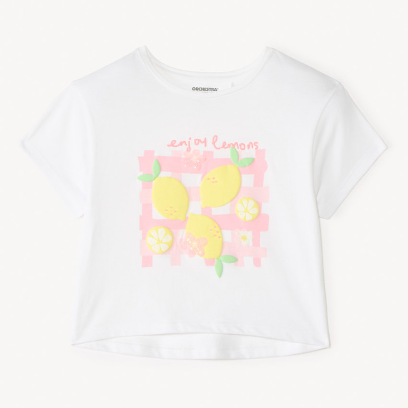 T-shirt manches courtes print 3D citron fille