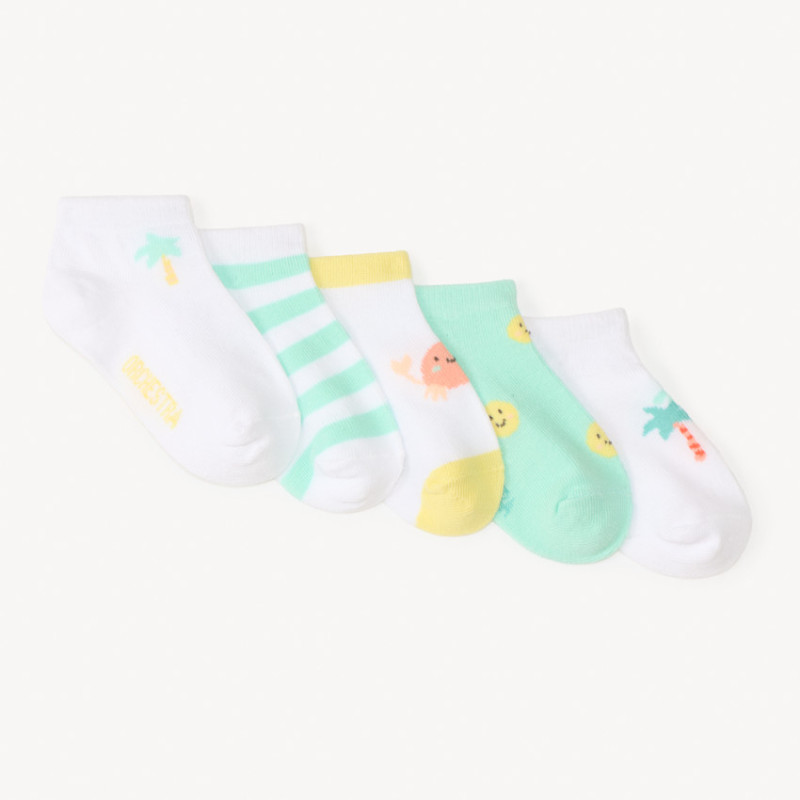 Lot de 5 chaussettes courtes fantaisie motifs plage pour béb