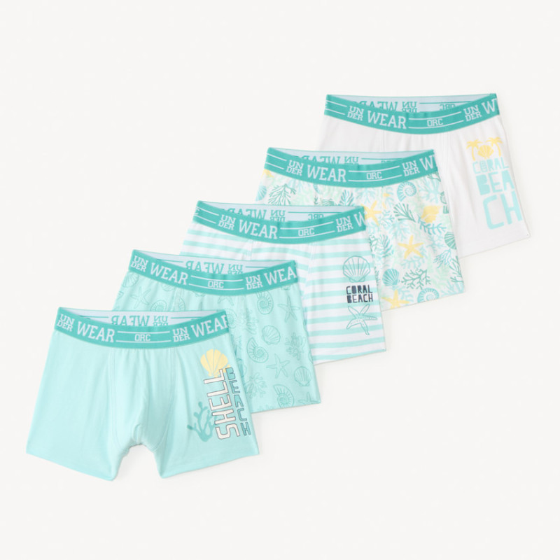 Lot de 5 boxers motifs coquillages garçon