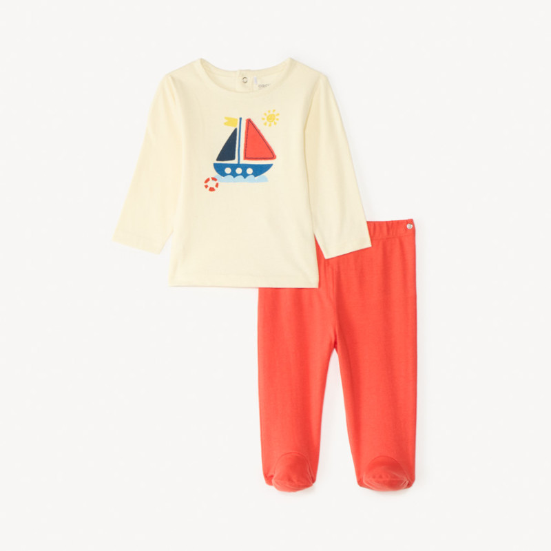 Set de pyjama 2 pièces broderie bateau pour bébé garçon (ave