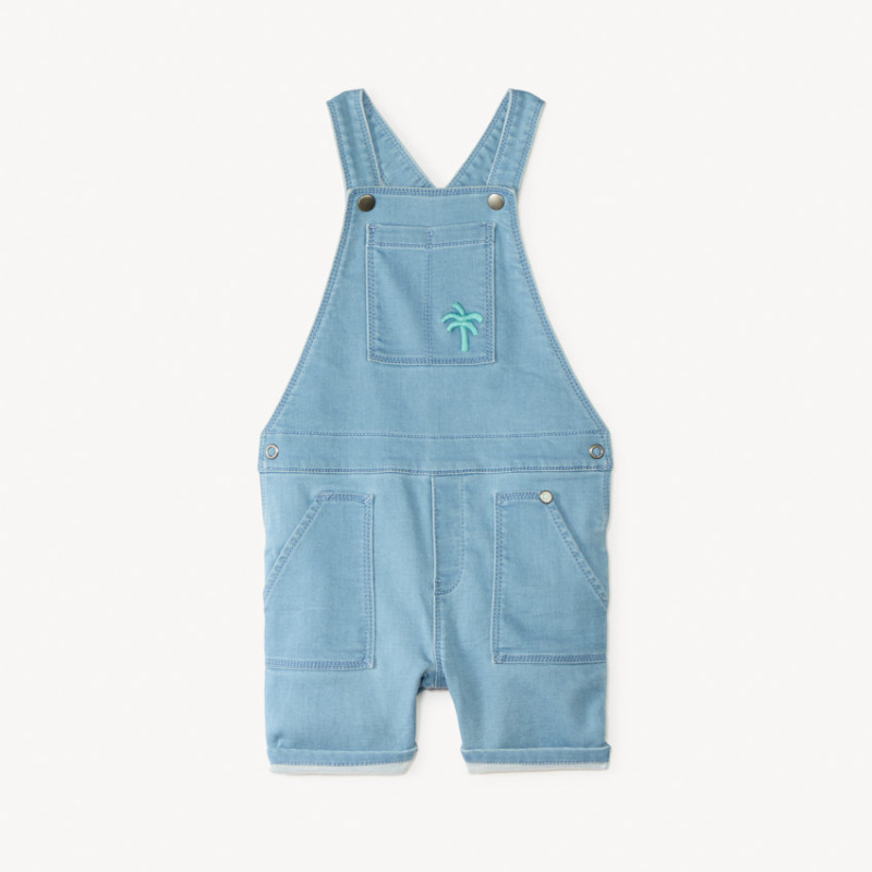 Salopette courte en jean style workwear avec broderie palmie