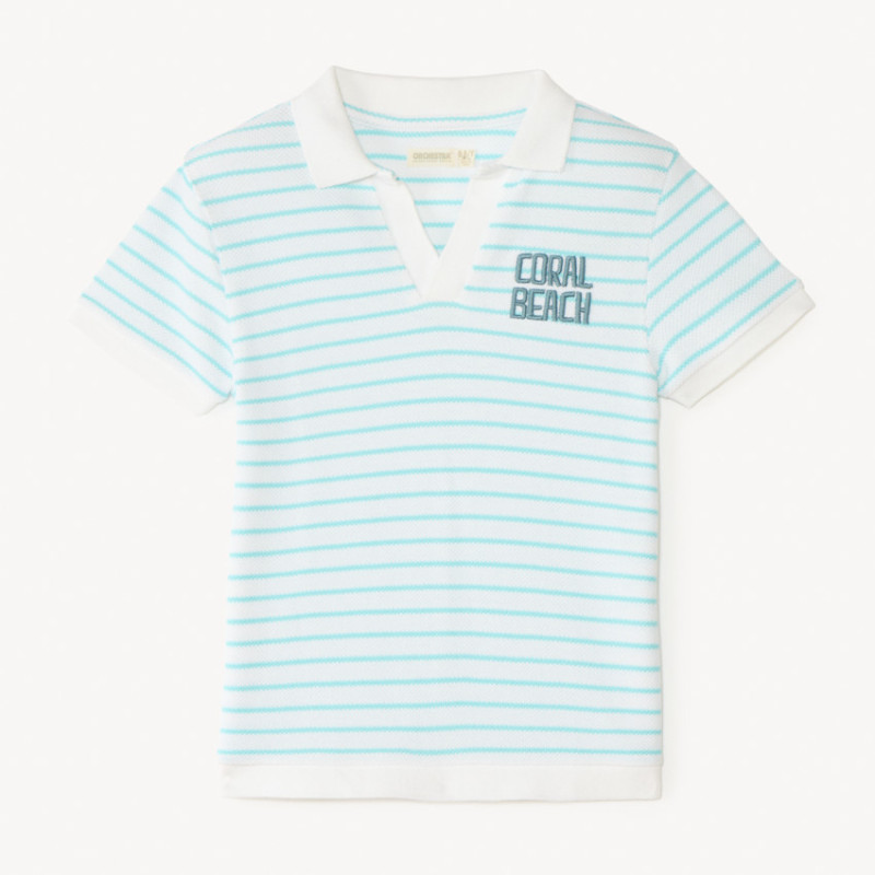 Polo manches courtes à rayures avec broderie fantaisie garço