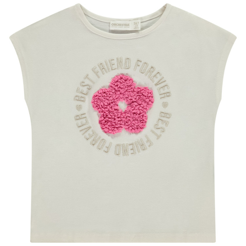 T-shirt manches courtes avec fleur effet pétales 3D fille