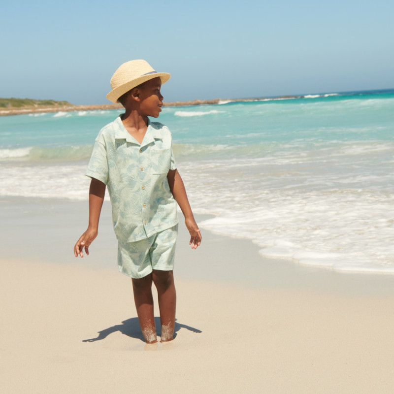 Ensemble 2 pièces chemise + bermuda style hawaïen garçon