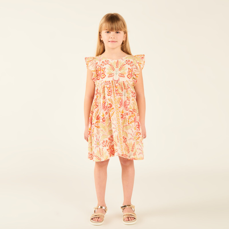 Robe à manches courtes volantées imprimée fantaisie fille