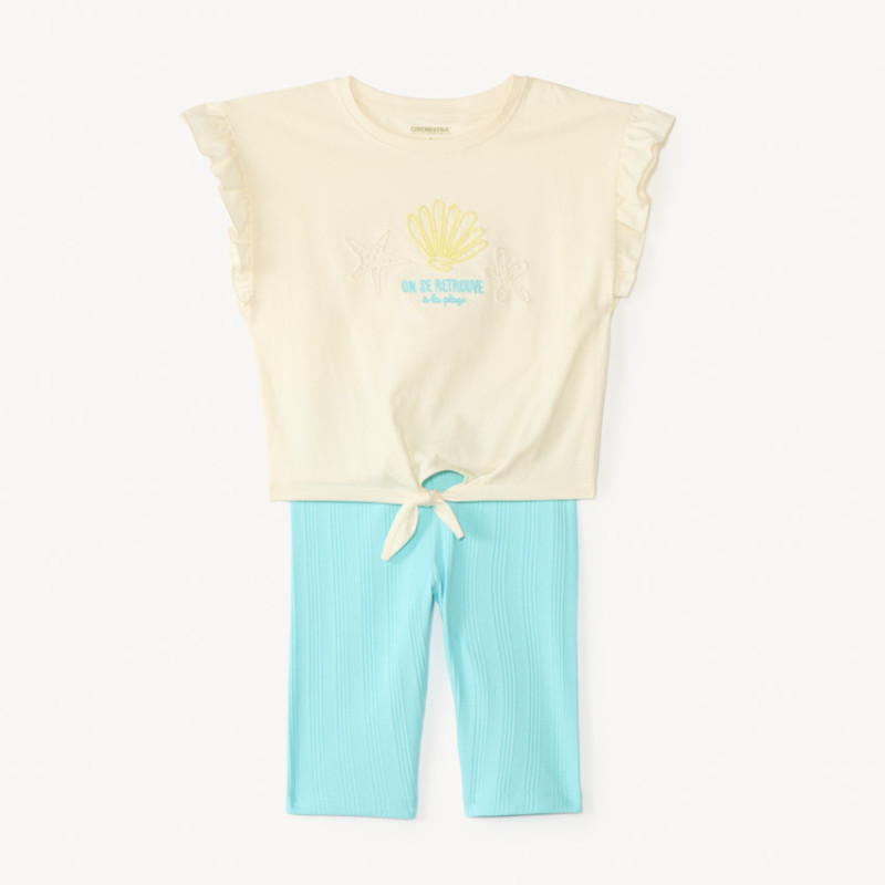 Ensemble 2 pièces t-shirt + cycliste broderie coquillages fi