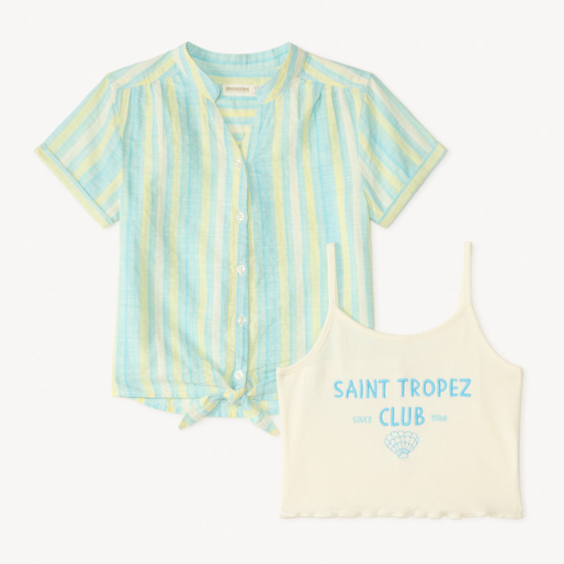 Ensemble 2 pièces chemise manches courtes + crop top fantais