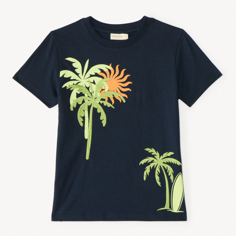T-shirt manches courtes broderie et print palmiers garçon
