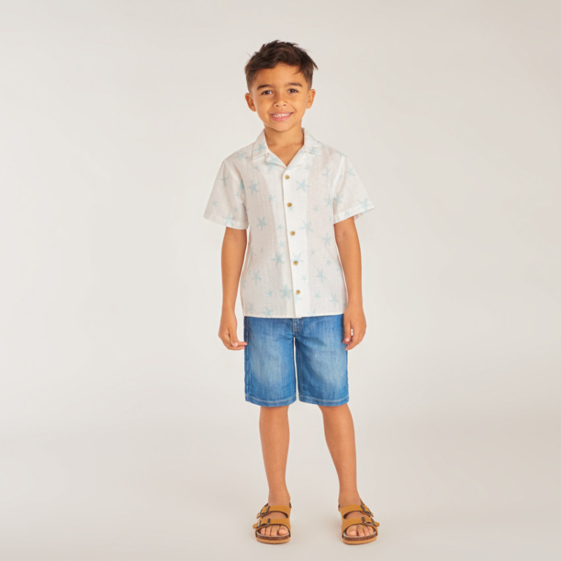 Chemise à manches courtes col cubain imprimé étoiles de mer 