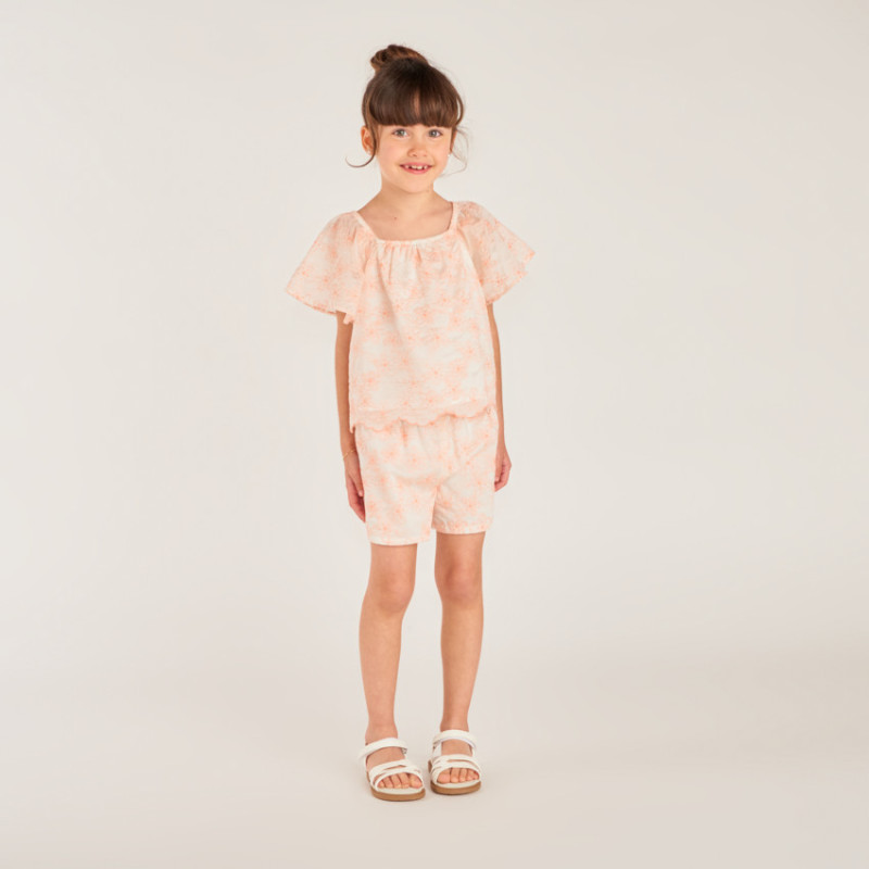 Ensemble 2 pièces t-shirt + short en broderie fleurie bicolo