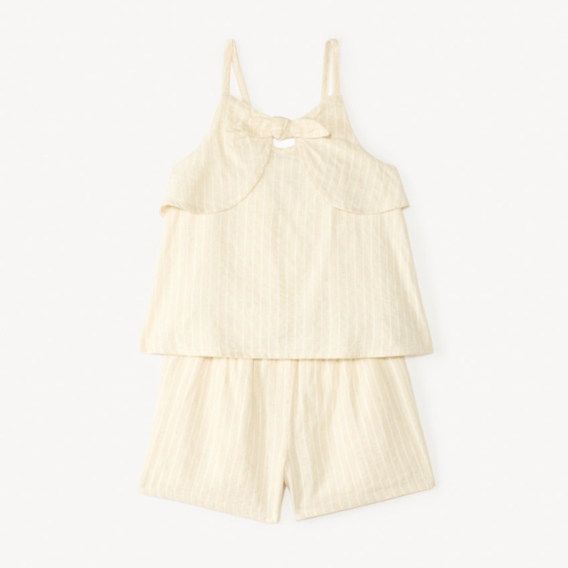 Ensemble 2 pièces en toile tunique + short à rayures fille