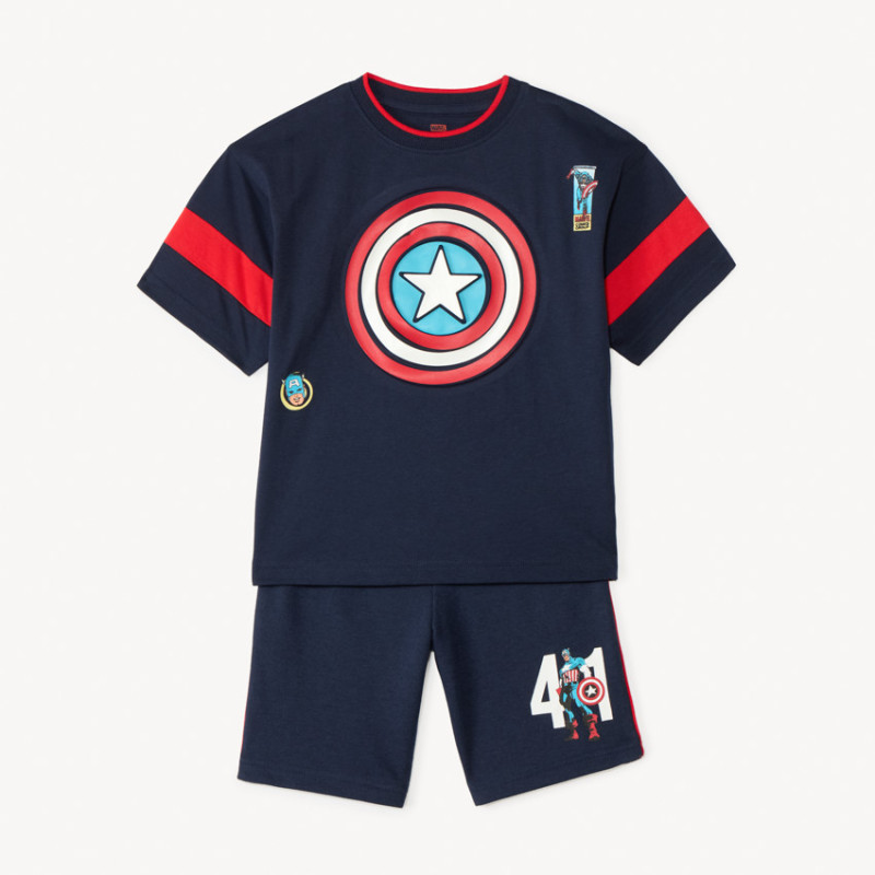 Ensemble t-shirt + bermuda Captain America Marvel garçon