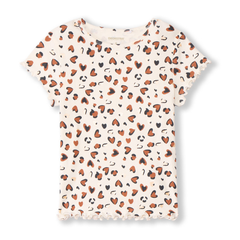 T-shirt manches courtes côtelé imprimé cœurs tachetés fille